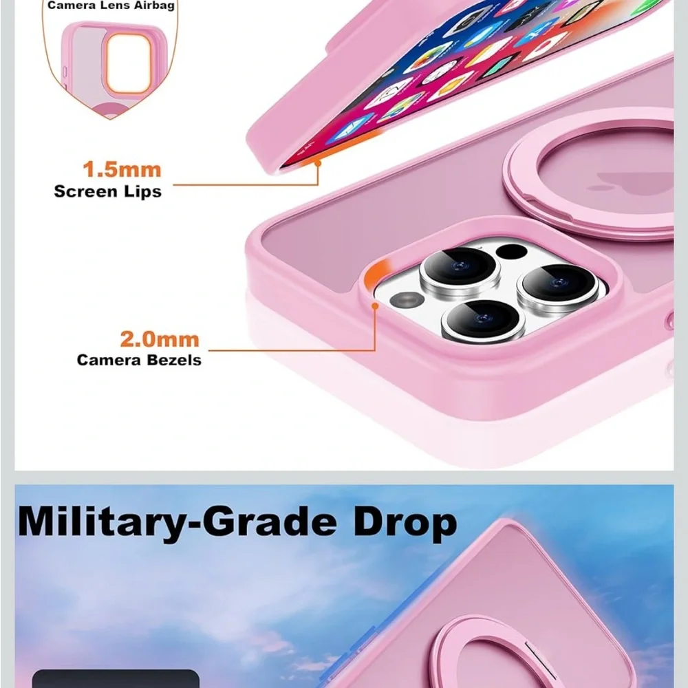 Apple Pink iPhone 14 Pro Max Case with 360° Ring Grip
